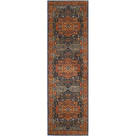 Safavieh Evoke Power Loomed Runner Rug, Blue and Orange - 2 ft.-2 in. x 11 ft. EVK275C-211